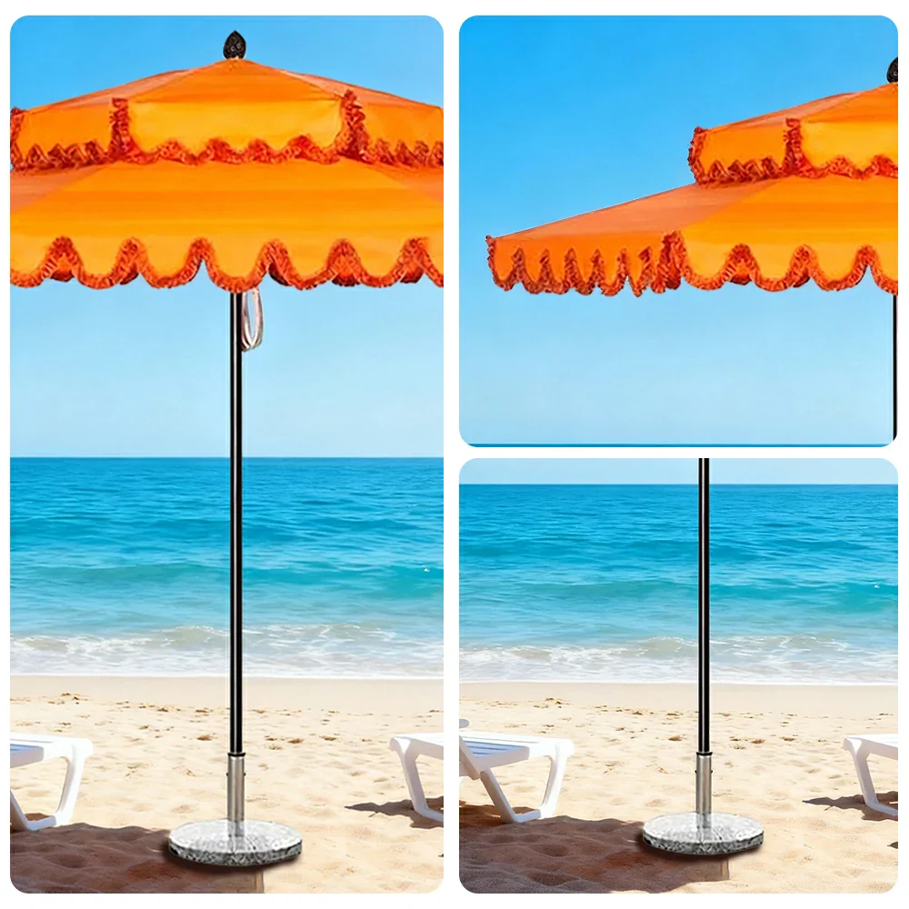 SOLARA Outdoor Patio Umbrella - 250/270cm Round Double-Layer Canopy with Decorative Valance, Enhanced Ventilation & Wind Resistance, Sunshade & Rain Protection, 20kg Marble Base Included - Orange - Image 3