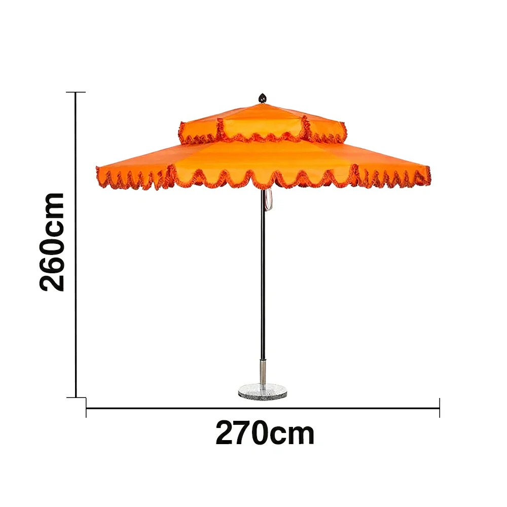 SOLARA Outdoor Patio Umbrella - 250/270cm Round Double-Layer Canopy with Decorative Valance, Enhanced Ventilation & Wind Resistance, Sunshade & Rain Protection, 20kg Marble Base Included - Orange - Image 6