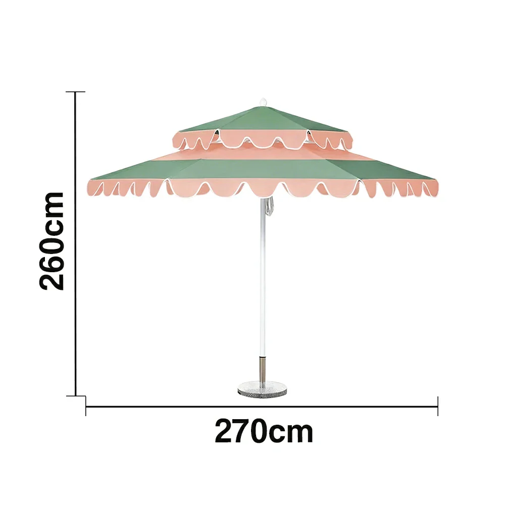 SOLARA Outdoor Patio Umbrella - 250/270cm Round Double-Layer Canopy with Decorative Valance, Enhanced Ventilation & Wind Resistance, Sunshade & Rain Protection, 20kg Marble Base Included - Pink & Green - Image 7