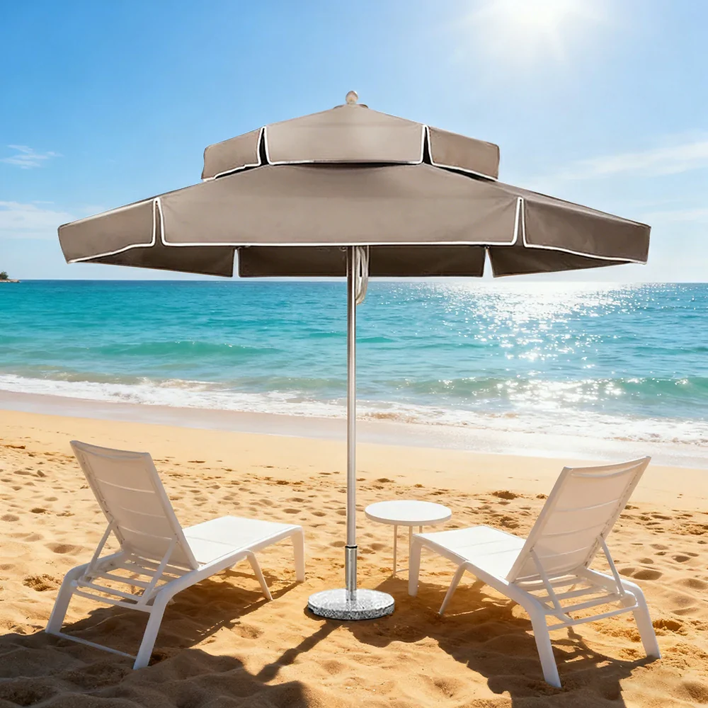 SOLARA Outdoor Patio Umbrella - 250/270cm Round Double-Layer Canopy with Decorative Valance, Enhanced Ventilation & Wind Resistance, Sunshade & Rain Protection, 20kg Marble Base Included - Grey - Image 4