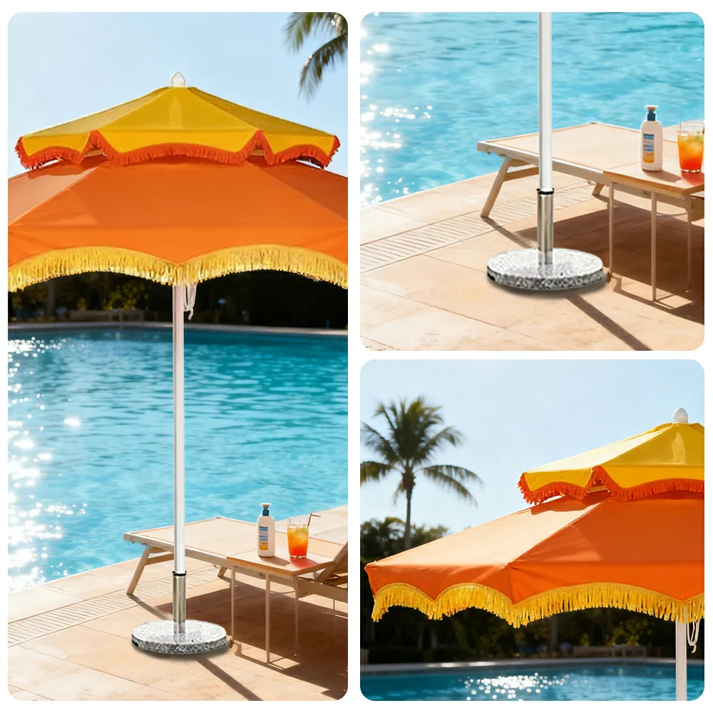 SOLARA Outdoor Patio Umbrella - 250/270cm Round Double-Layer Canopy with French Scalloped Valance, Enhanced Ventilation & Wind Resistance, Sunshade & Rain Protection, 20kg Marble Base Included - Orange - Image 3