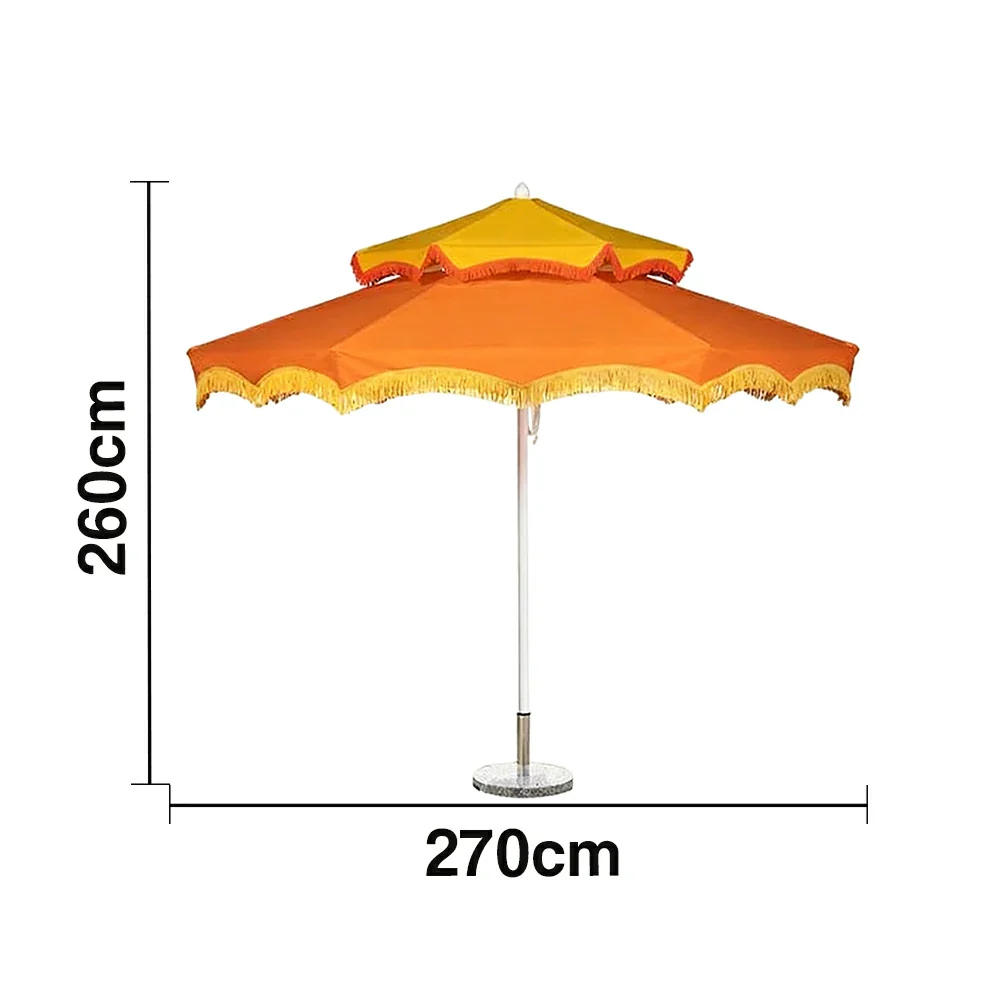 SOLARA Outdoor Patio Umbrella - 250/270cm Round Double-Layer Canopy with French Scalloped Valance, Enhanced Ventilation & Wind Resistance, Sunshade & Rain Protection, 20kg Marble Base Included - Orange - Image 6