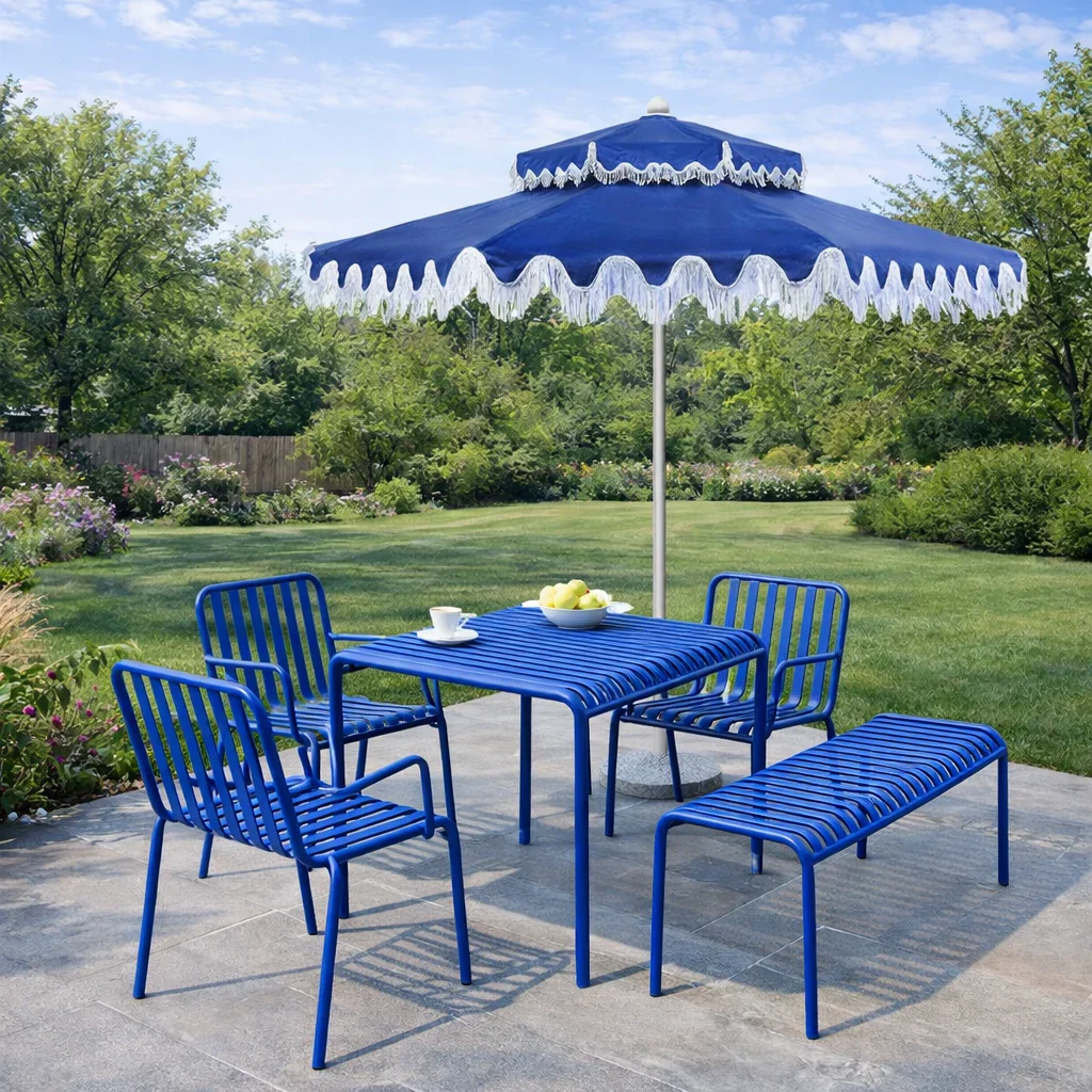SOLARA Outdoor Iron Table/Bench/Chair/Sofa/Bar Stool - Blue - Image 5