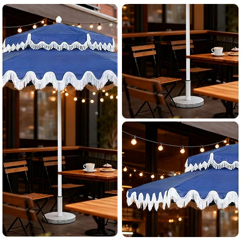 SOLARA Outdoor Patio Umbrella - 250/270cm Round Double-Layer Canopy with French Scalloped Valance, Enhanced Ventilation & Wind Resistance, Sunshade & Rain Protection, 20kg Marble Base Included - Blue - Image 3