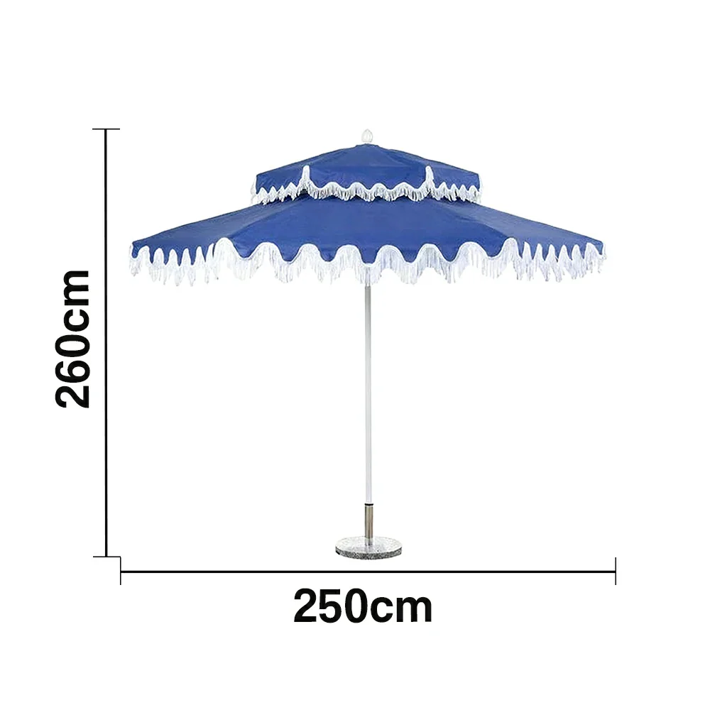 SOLARA Outdoor Patio Umbrella - 250/270cm Round Double-Layer Canopy with French Scalloped Valance, Enhanced Ventilation & Wind Resistance, Sunshade & Rain Protection, 20kg Marble Base Included - Blue - Image 6
