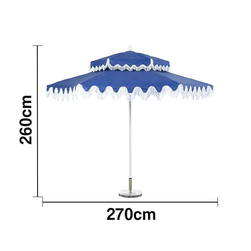 SOLARA Outdoor Patio Umbrella - 250/270cm Round Double-Layer Canopy with French Scalloped Valance, Enhanced Ventilation & Wind Resistance, Sunshade & Rain Protection, 20kg Marble Base Included - Blue - Image 7