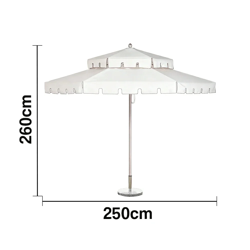 SOLARA Outdoor Patio Umbrella - 250/270cm Round Double-Layer Canopy with French Scalloped Valance, Enhanced Ventilation & Wind Resistance, Sunshade & Rain Protection, 20kg Marble Base Included - White - Image 5