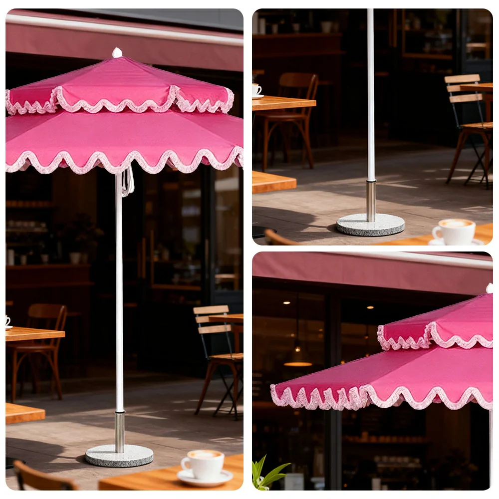 SOLARA Outdoor Patio Umbrella - 250/270cm Round Double-Layer Canopy with French Scalloped Valance, Enhanced Ventilation & Wind Resistance, Sunshade & Rain Protection, 20kg Marble Base Included - Pink - Image 3