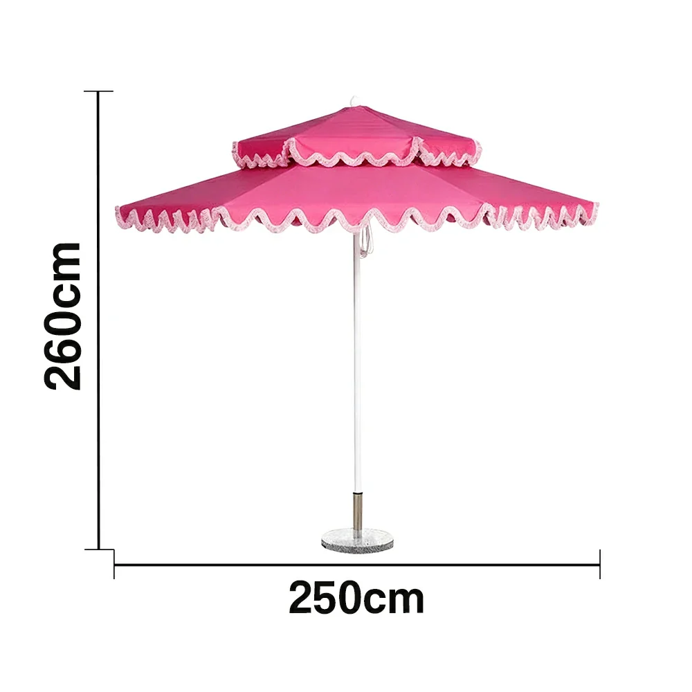 SOLARA Outdoor Patio Umbrella - 250/270cm Round Double-Layer Canopy with French Scalloped Valance, Enhanced Ventilation & Wind Resistance, Sunshade & Rain Protection, 20kg Marble Base Included - Pink - Image 5