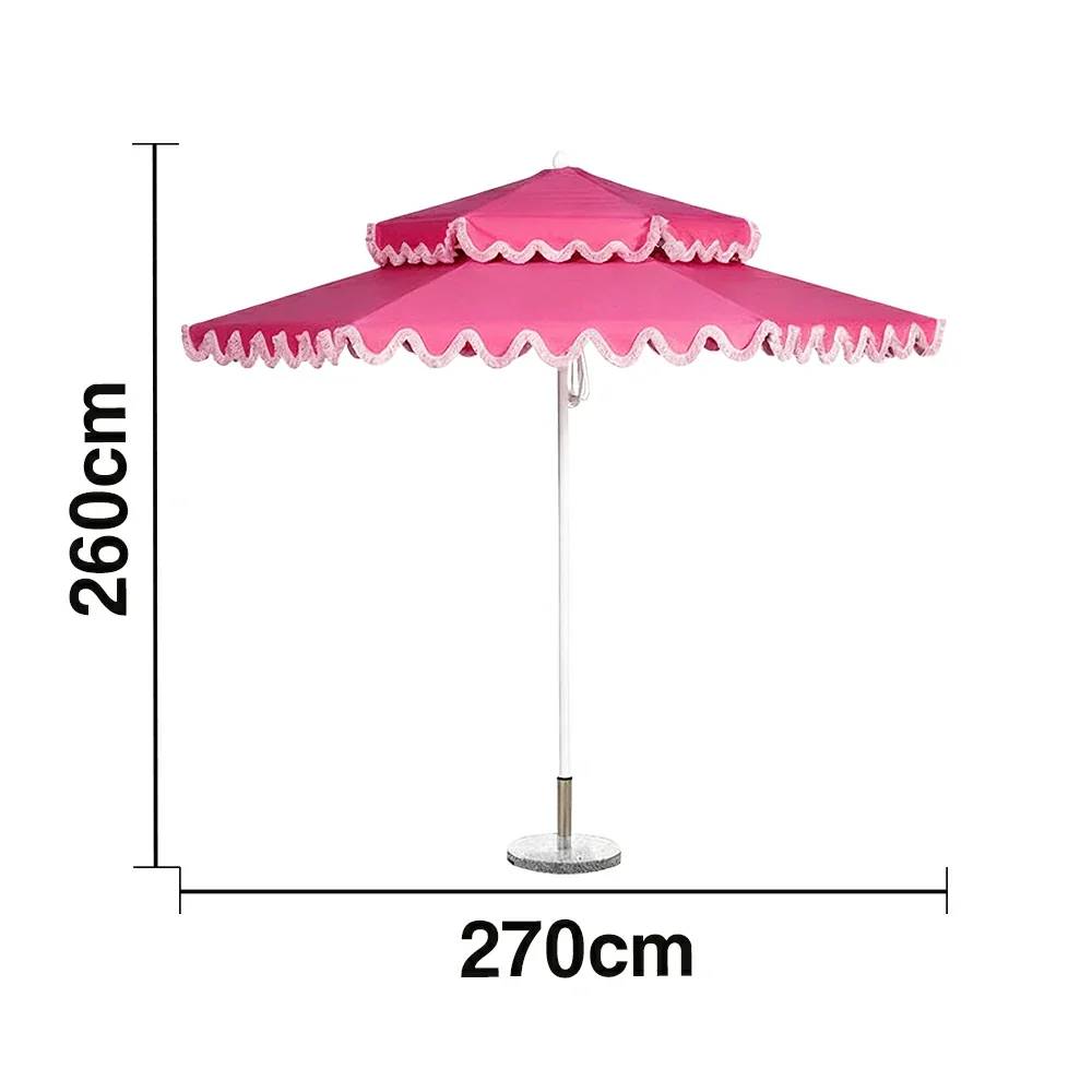 SOLARA Outdoor Patio Umbrella - 250/270cm Round Double-Layer Canopy with French Scalloped Valance, Enhanced Ventilation & Wind Resistance, Sunshade & Rain Protection, 20kg Marble Base Included - Pink - Image 6