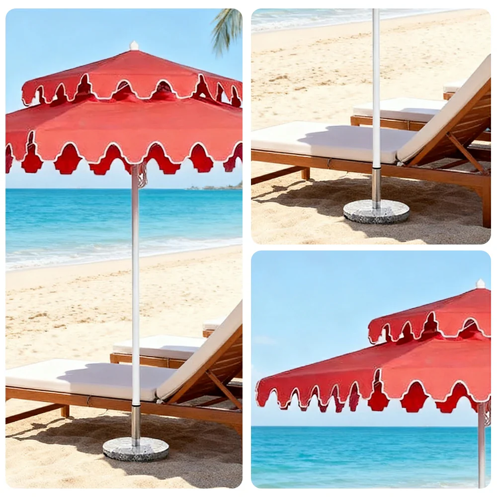 SOLARA Outdoor Patio Umbrella - 250/270cm Round Double-Layer Canopy with French Scalloped Valance, Enhanced Ventilation & Wind Resistance, Sunshade & Rain Protection, 20kg Marble Base Included - Coral Pink - Image 3