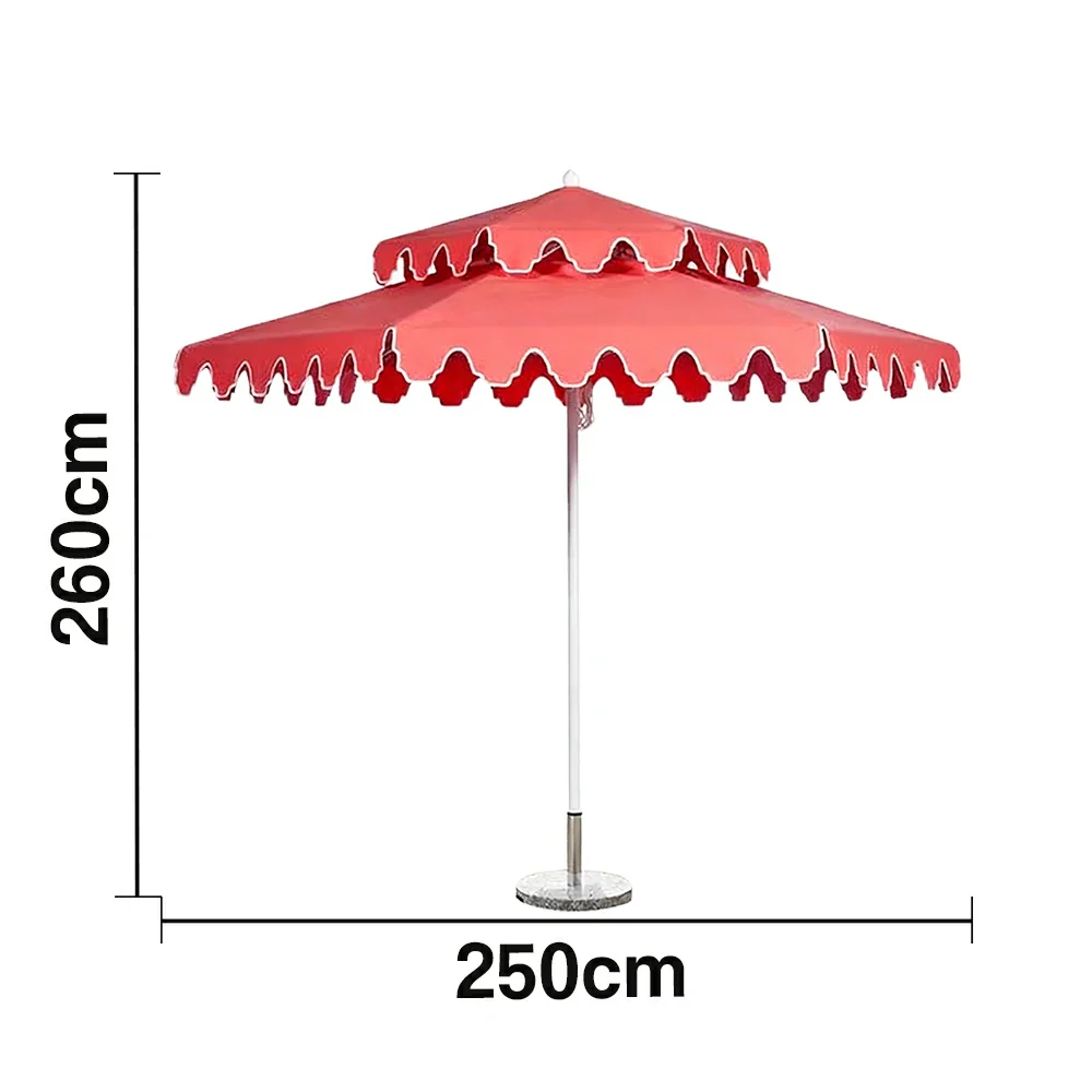 SOLARA Outdoor Patio Umbrella - 250/270cm Round Double-Layer Canopy with French Scalloped Valance, Enhanced Ventilation & Wind Resistance, Sunshade & Rain Protection, 20kg Marble Base Included - Coral Pink - Image 7