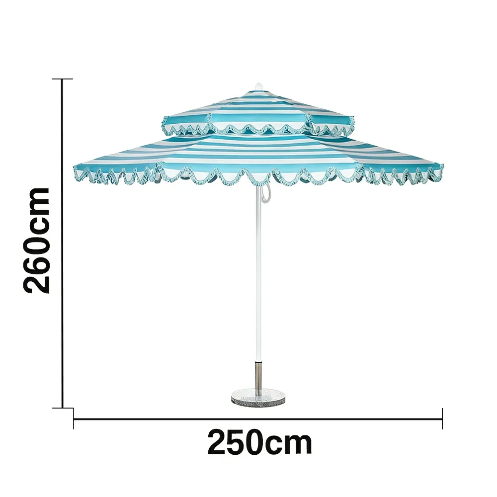 SOLARA Outdoor Patio Umbrella - 250/270cm Round Double-Layer Canopy with French Scalloped Valance, Enhanced Ventilation & Wind Resistance, Sunshade & Rain Protection, 20kg Marble Base Included - Blue - Image 5