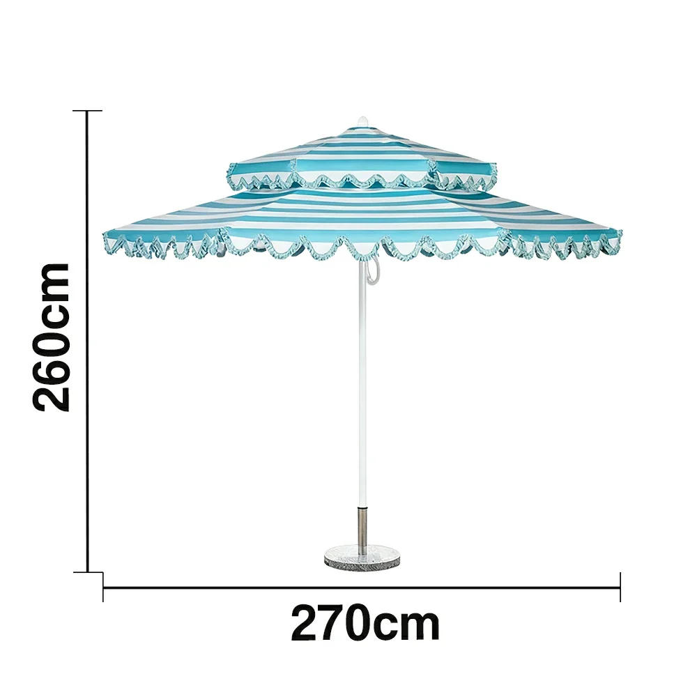 SOLARA Outdoor Patio Umbrella - 250/270cm Round Double-Layer Canopy with French Scalloped Valance, Enhanced Ventilation & Wind Resistance, Sunshade & Rain Protection, 20kg Marble Base Included - Blue - Image 6