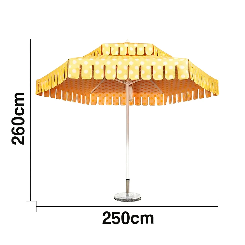 SOLARA Outdoor Patio Umbrella - 250/270cm Round Double-Layer Canopy with French Scalloped Valance, Enhanced Ventilation & Wind Resistance, Sunshade & Rain Protection, 20kg Marble Base Included - Yellow Polka Dot Pattern - Image 5