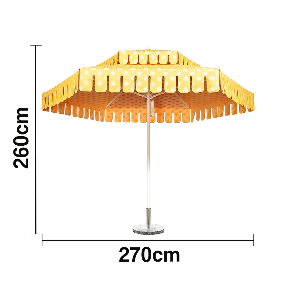 SOLARA Outdoor Patio Umbrella - 250/270cm Round Double-Layer Canopy with French Scalloped Valance, Enhanced Ventilation & Wind Resistance, Sunshade & Rain Protection, 20kg Marble Base Included - Yellow Polka Dot Pattern - Image 6