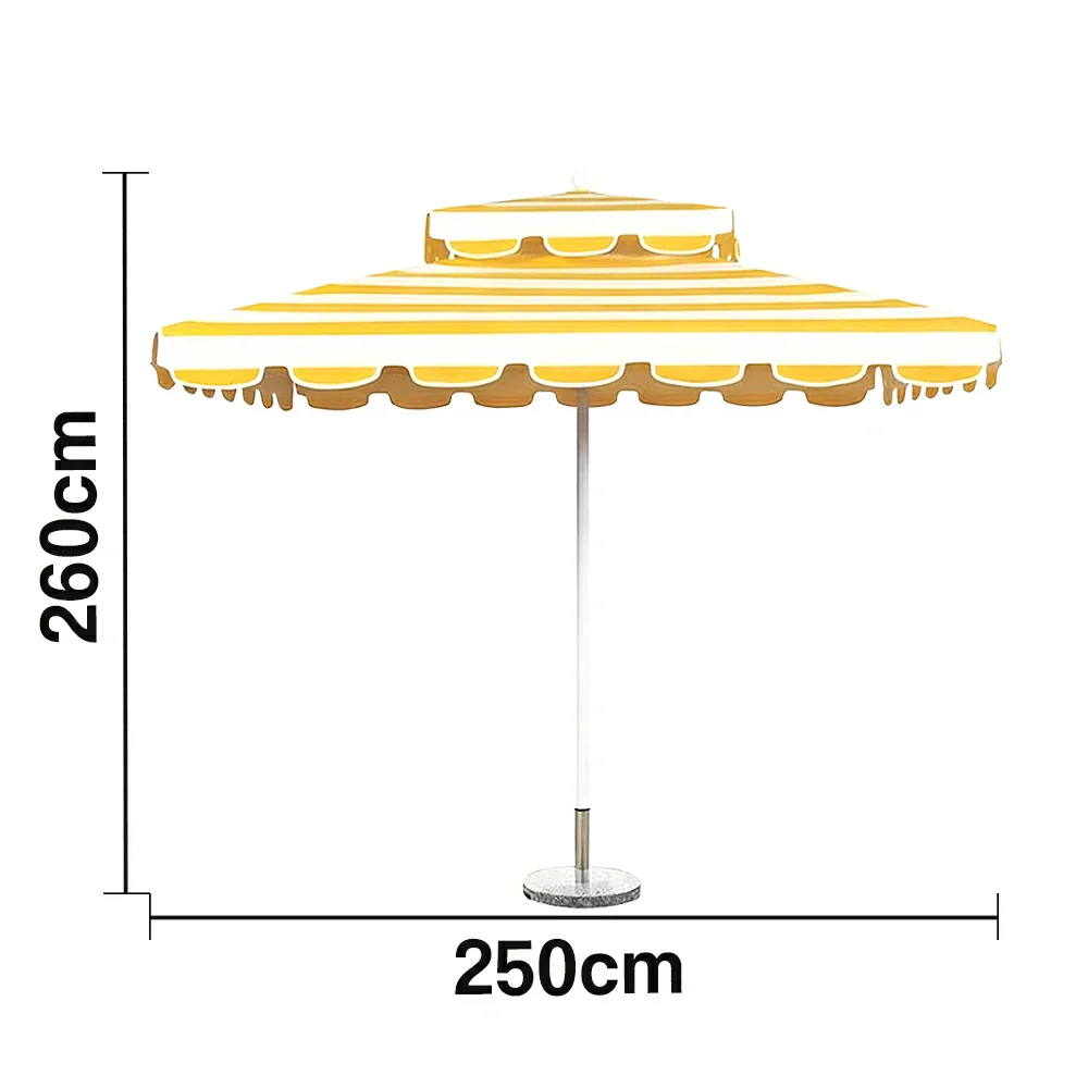 SOLARA Outdoor Patio Umbrella - 250/270cm Round Double-Layer Canopy with French Scalloped Valance, Enhanced Ventilation & Wind Resistance, Sunshade & Rain Protection, 20kg Marble Base Included - Yellow Striped - Image 5