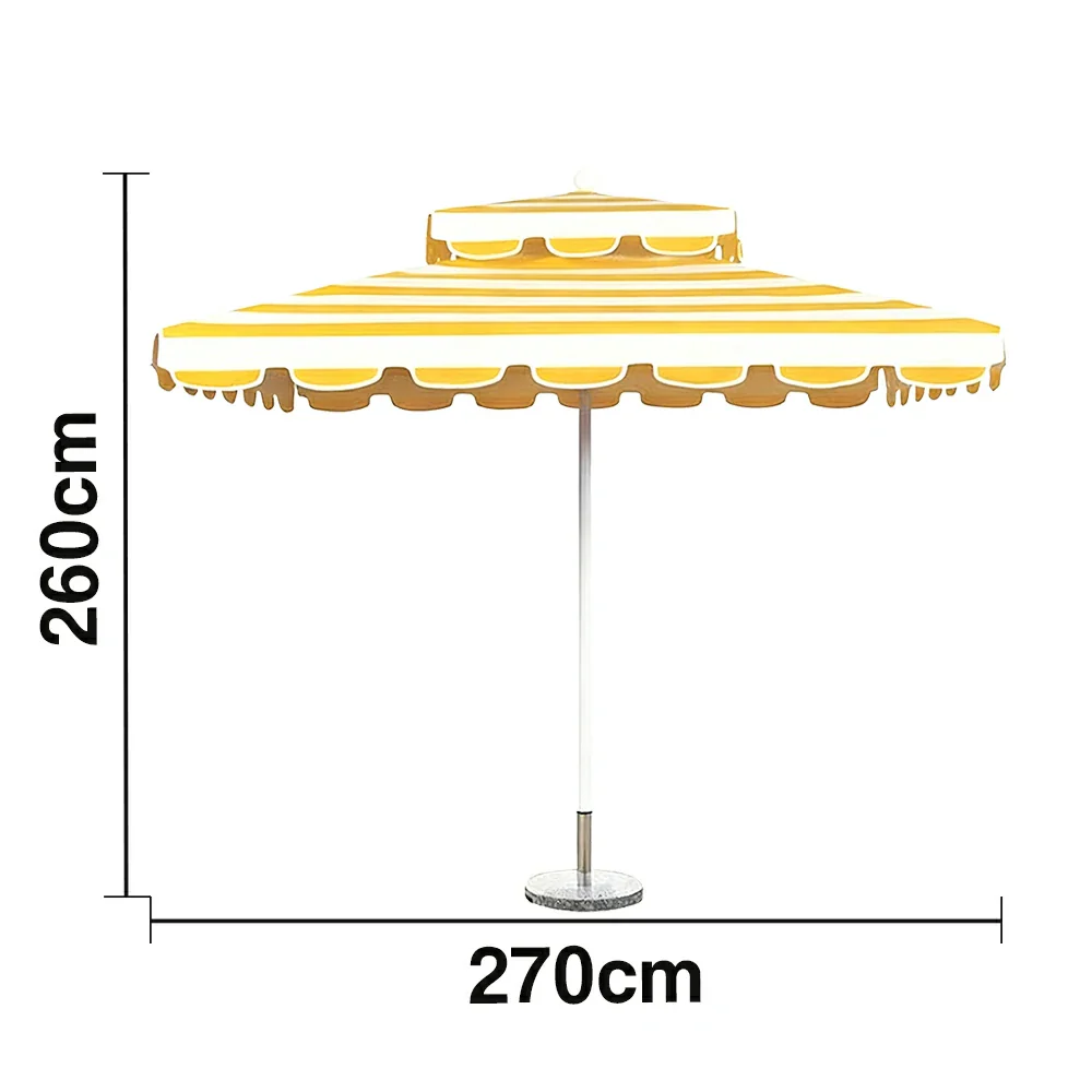 SOLARA Outdoor Patio Umbrella - 250/270cm Round Double-Layer Canopy with French Scalloped Valance, Enhanced Ventilation & Wind Resistance, Sunshade & Rain Protection, 20kg Marble Base Included - Yellow Striped - Image 6