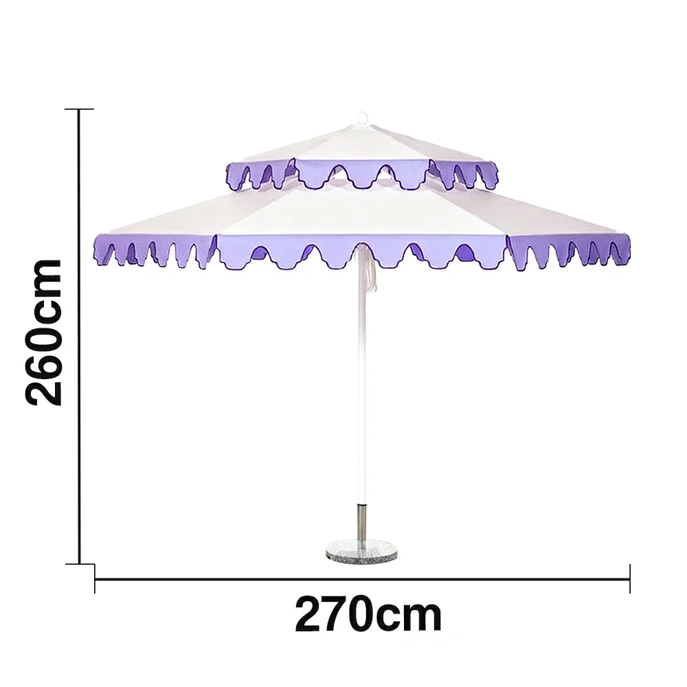 SOLARA Outdoor Patio Umbrella - 250/270cm Round Double-Layer Canopy with French Scalloped Valance, Enhanced Ventilation & Wind Resistance, Sunshade & Rain Protection, 20kg Marble Base Included - Purple & White - Image 6