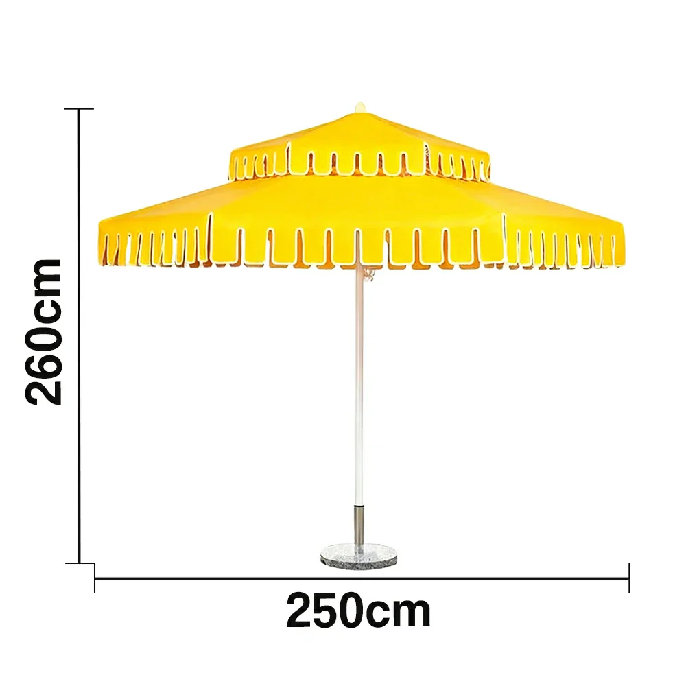 SOLARA Outdoor Patio Umbrella - 250/270cm Round Double-Layer Canopy with French Scalloped Valance, Enhanced Ventilation & Wind Resistance, Sunshade & Rain Protection, 20kg Marble Base Included - Yellow - Image 5