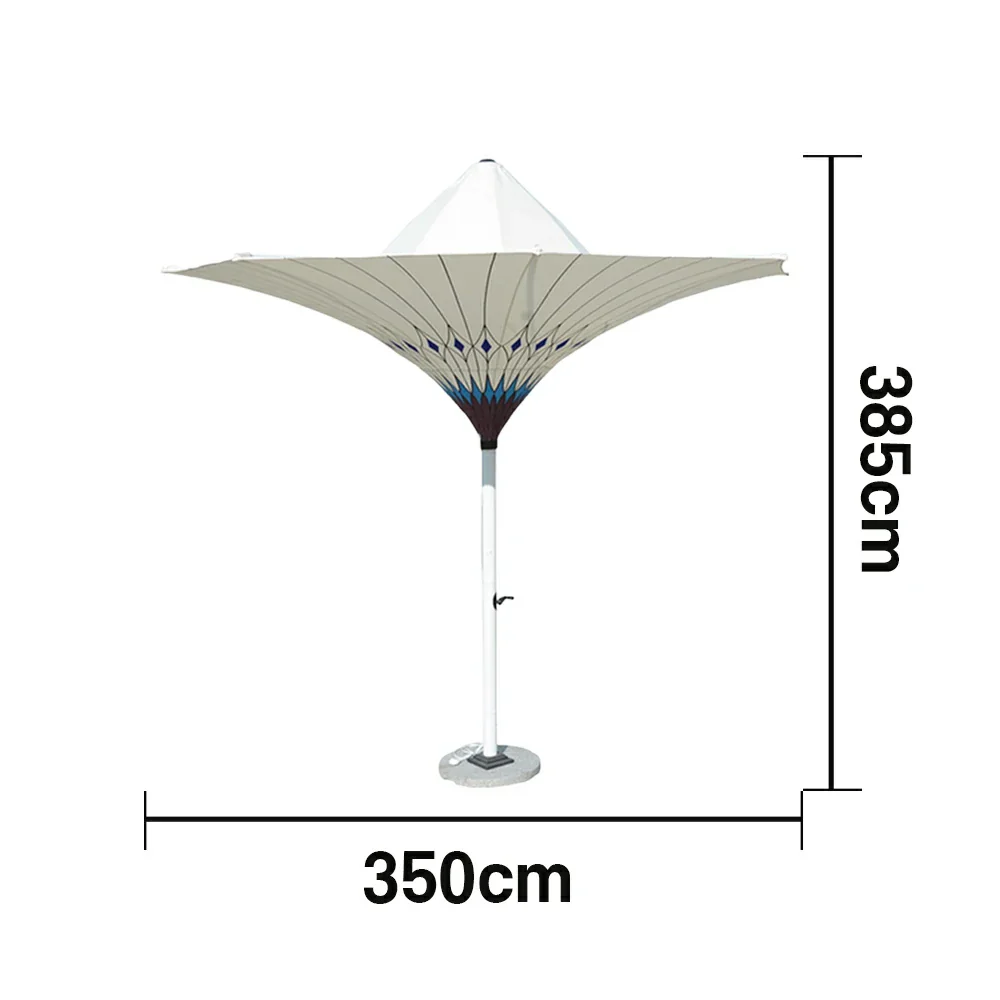 SOLARA Outdoor Designer Patio Umbrella - Peacock-Inspired Canopy with Reinforced 8-Rib Structure, Smooth Crank System, Sunshade & Rain Protection, Marble Base Included - White - Image 5