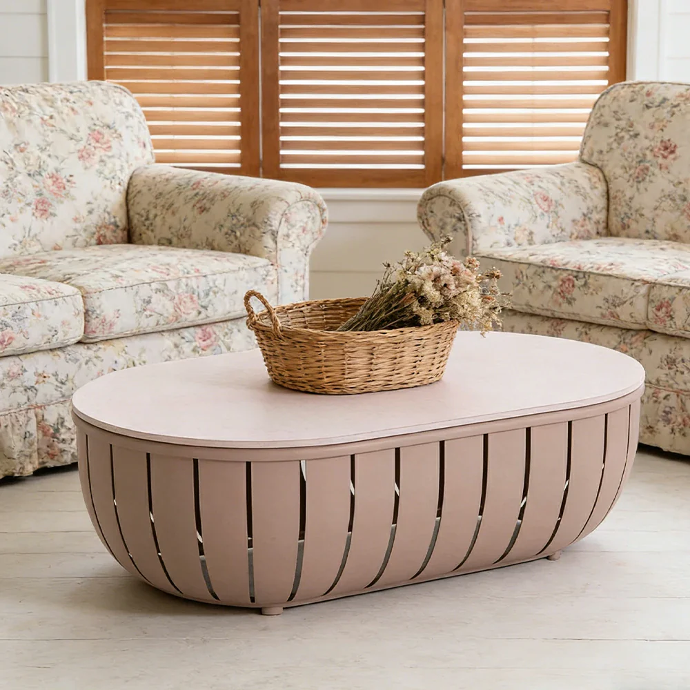 SOLARA Outdoor Oval Coffee Table - Waterproof & UV-Resistant Top, High-Temperature Coated Frame, Modern Patio Design - Taupe - Image 2