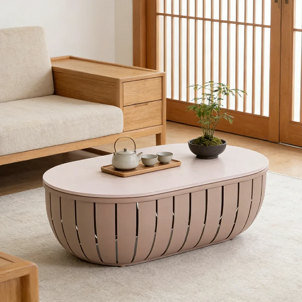 SOLARA Outdoor Oval Coffee Table - Waterproof & UV-Resistant Top, High-Temperature Coated Frame, Modern Patio Design - Taupe - Image 4