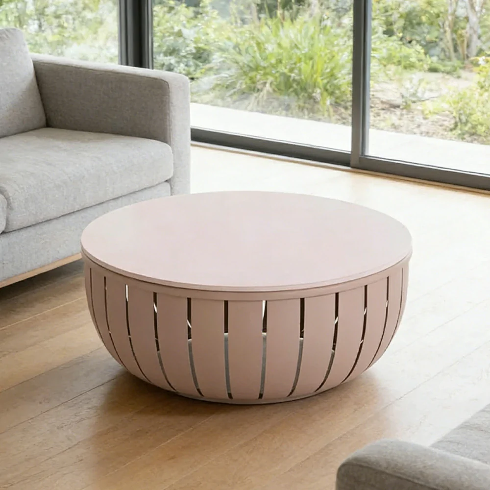 SOLARA Outdoor Round Coffee Table - Waterproof & UV-Resistant Top, High-Temperature Coated Frame, Modern Patio Design - Taupe - Image 4