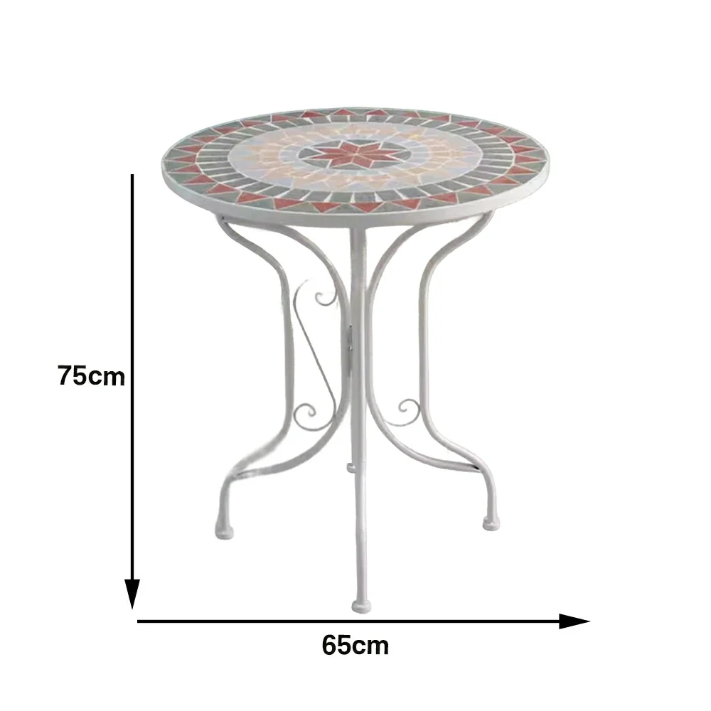 SOLARA 65/80cm Outdoor Table - Weather Resistant Patio Table with Mosaic Tile Top and Heavy Duty Steel Frame - White - Image 6