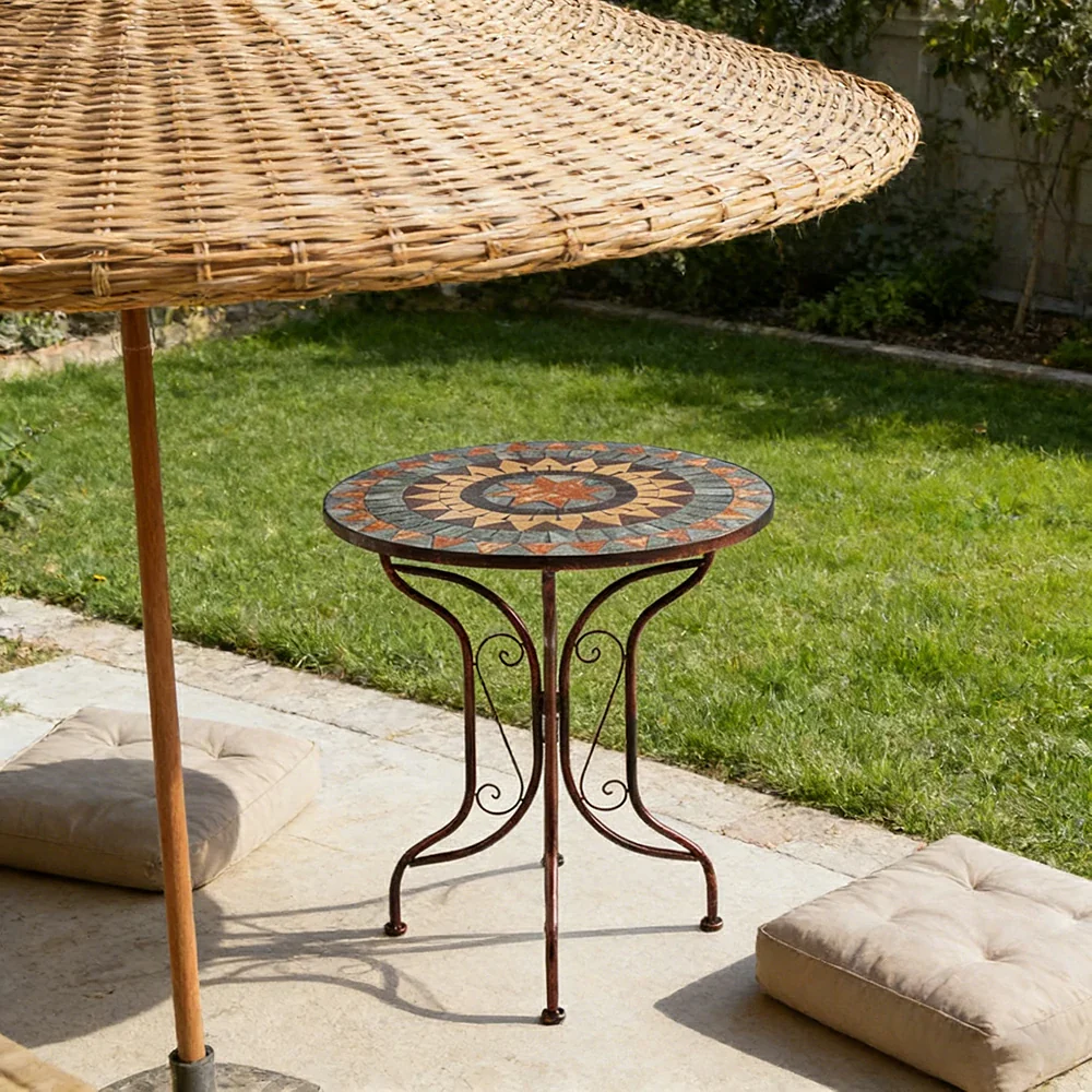 SOLARA 65/80cm Outdoor Table - Weather Resistant Patio Table with Mosaic Tile Top and Heavy Duty Steel Frame - Brown - Image 4