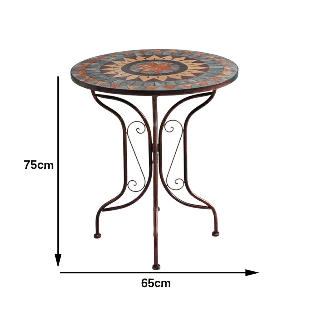 SOLARA 65/80cm Outdoor Table - Weather Resistant Patio Table with Mosaic Tile Top and Heavy Duty Steel Frame - Brown - Image 5