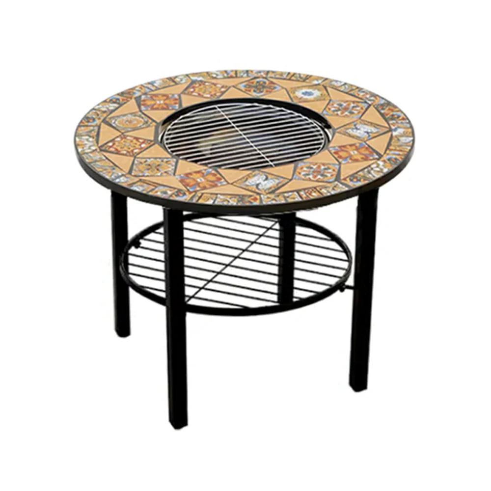 SOLARA 80/100cm Outdoor Fire Pit Table - 3 in 1 BBQ Grill Table with Stainless Steel Grill and Ceramic Tile Surface - Image 6