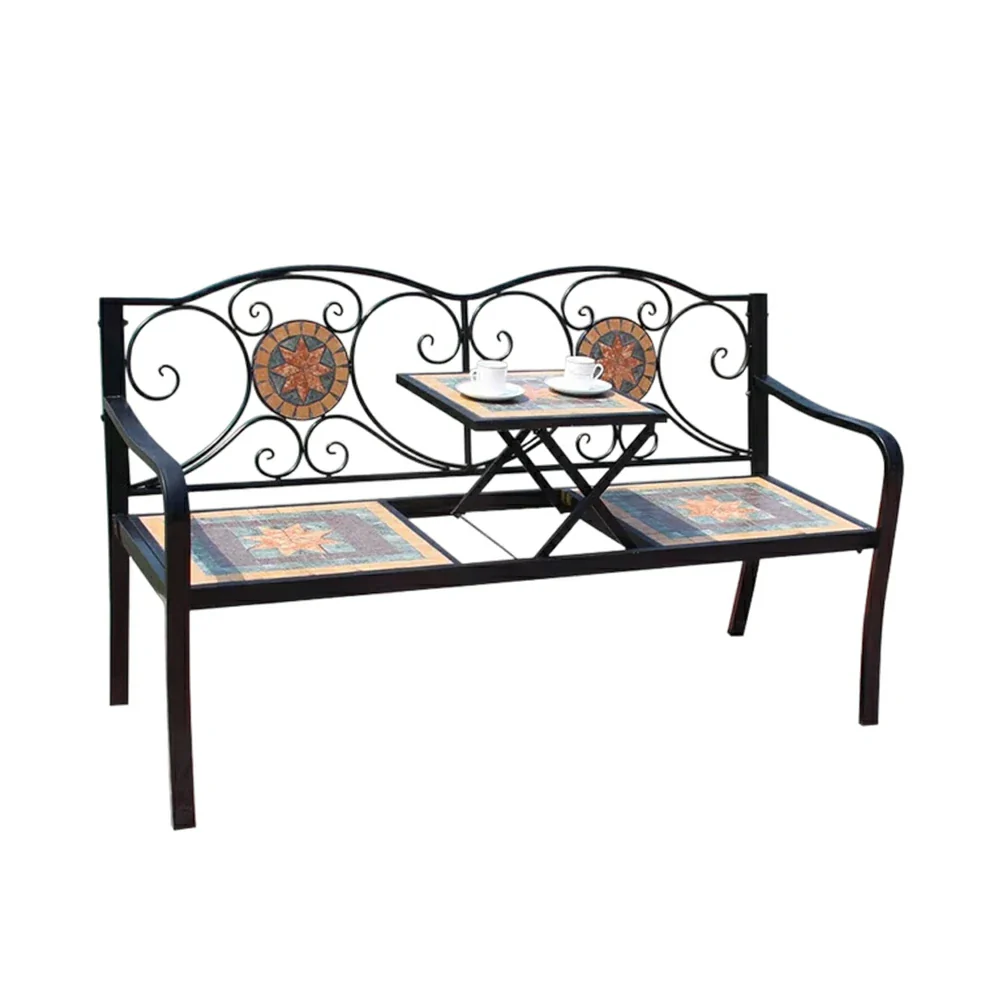 SOLARA Outdoor Garden Bench with Lift Up Table - Convertible Patio Bench with Metal Frame and Vintage Design