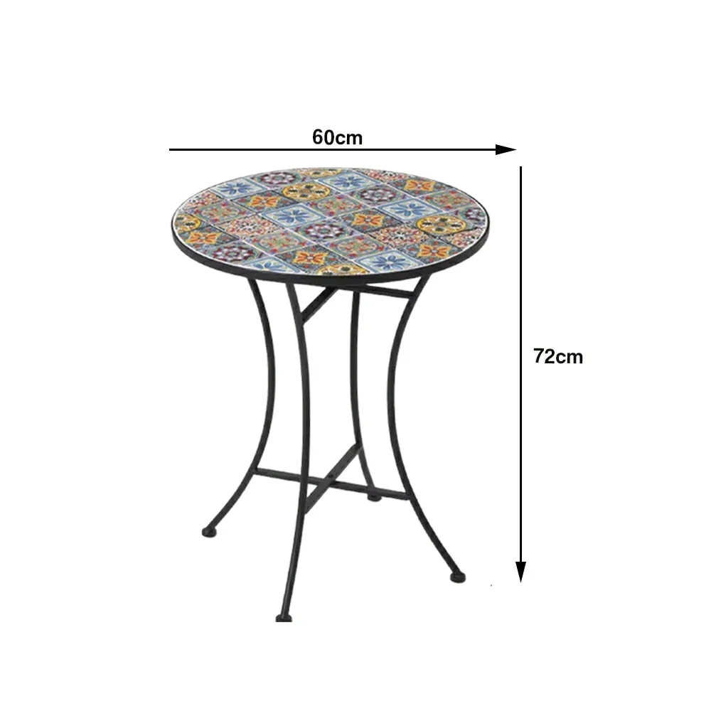 SOLARA Outdoor Mosaic Table - Moroccan Style Patio Table with Hand Painted Ceramic Tile Top and Sturdy Iron Frame - Image 5