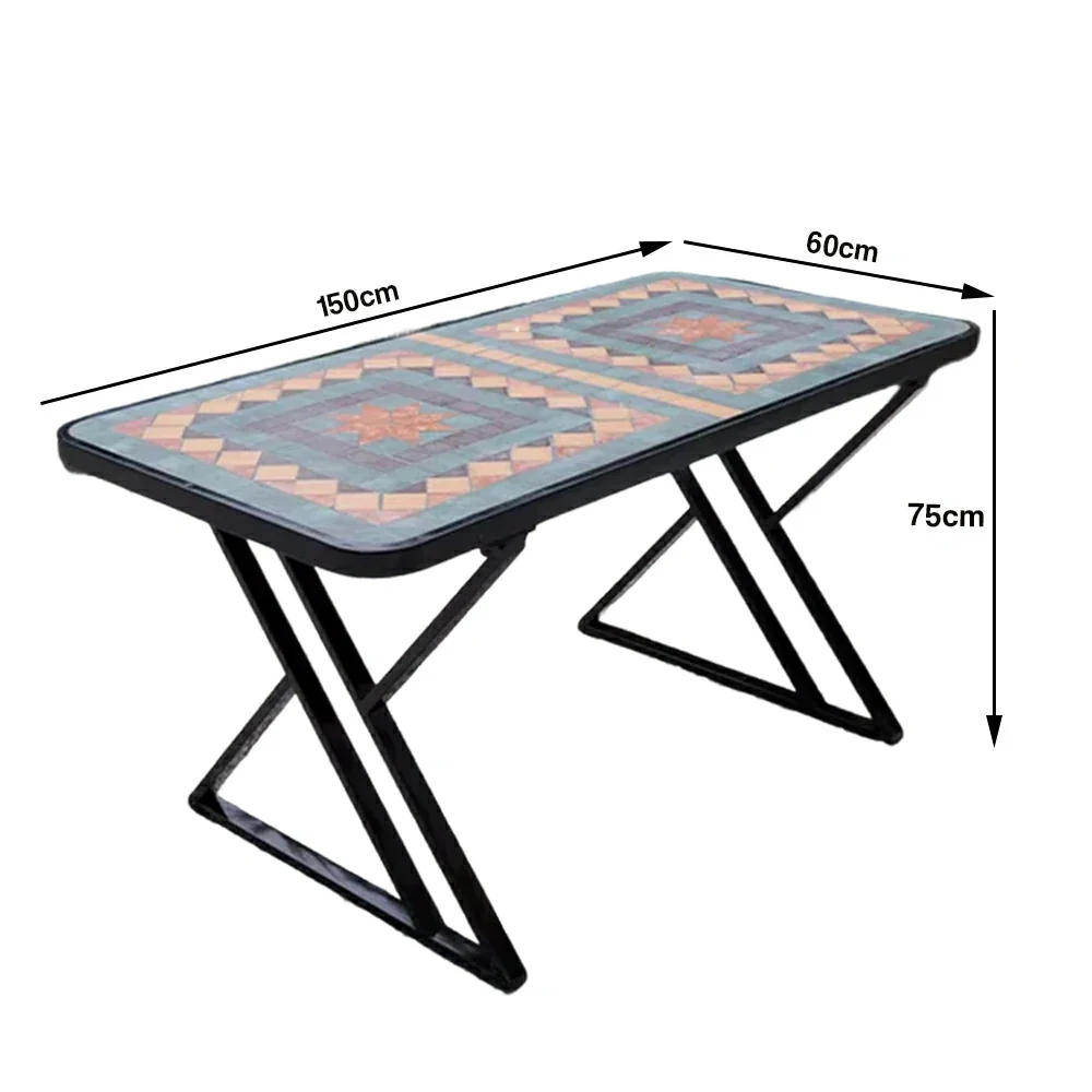 SOLARA 120/150cm Outdoor Patio Table - Weather Resistant Garden Table with Ceramic Tile Top and Stainless Steel Frame - Black&Yellow - Image 6