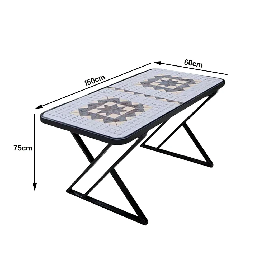 SOLARA 120/150cm Outdoor Patio Table - Weather Resistant Garden Table with Ceramic Tile Top and Stainless Steel Frame - Black&Grey - Image 6