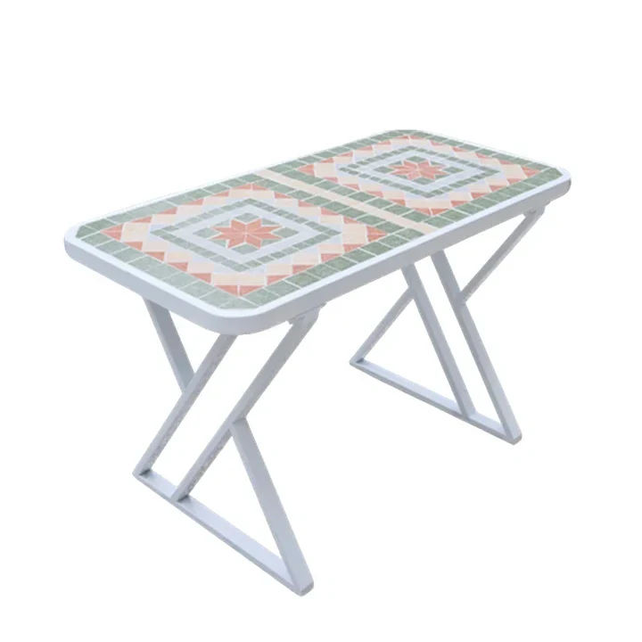 SOLARA 120/150cm Outdoor Patio Table - Weather Resistant Garden Table with Ceramic Tile Top and Stainless Steel Frame - White&Green