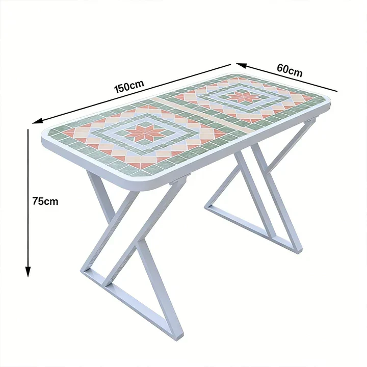 SOLARA 120/150cm Outdoor Patio Table - Weather Resistant Garden Table with Ceramic Tile Top and Stainless Steel Frame - White&Green - Image 6