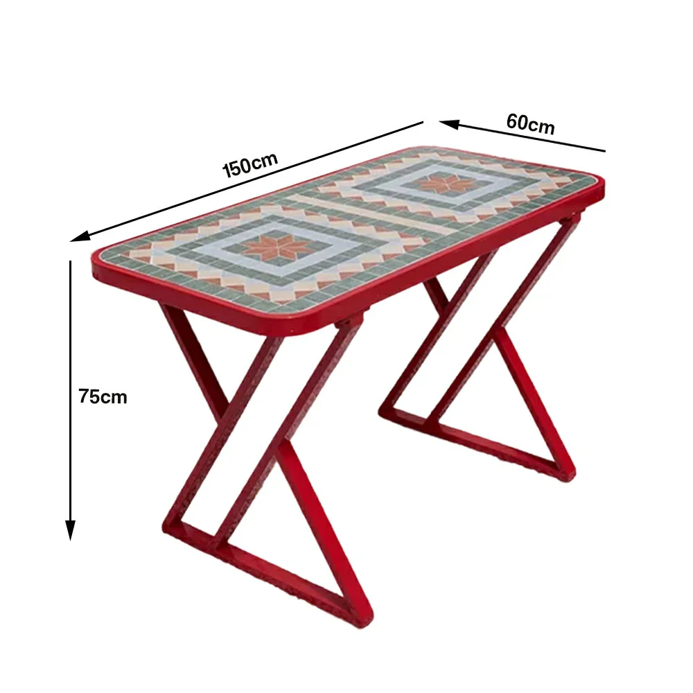 SOLARA 120/150cm Outdoor Patio Table - Weather Resistant Garden Table with Ceramic Tile Top and Stainless Steel Frame - Red - Image 6