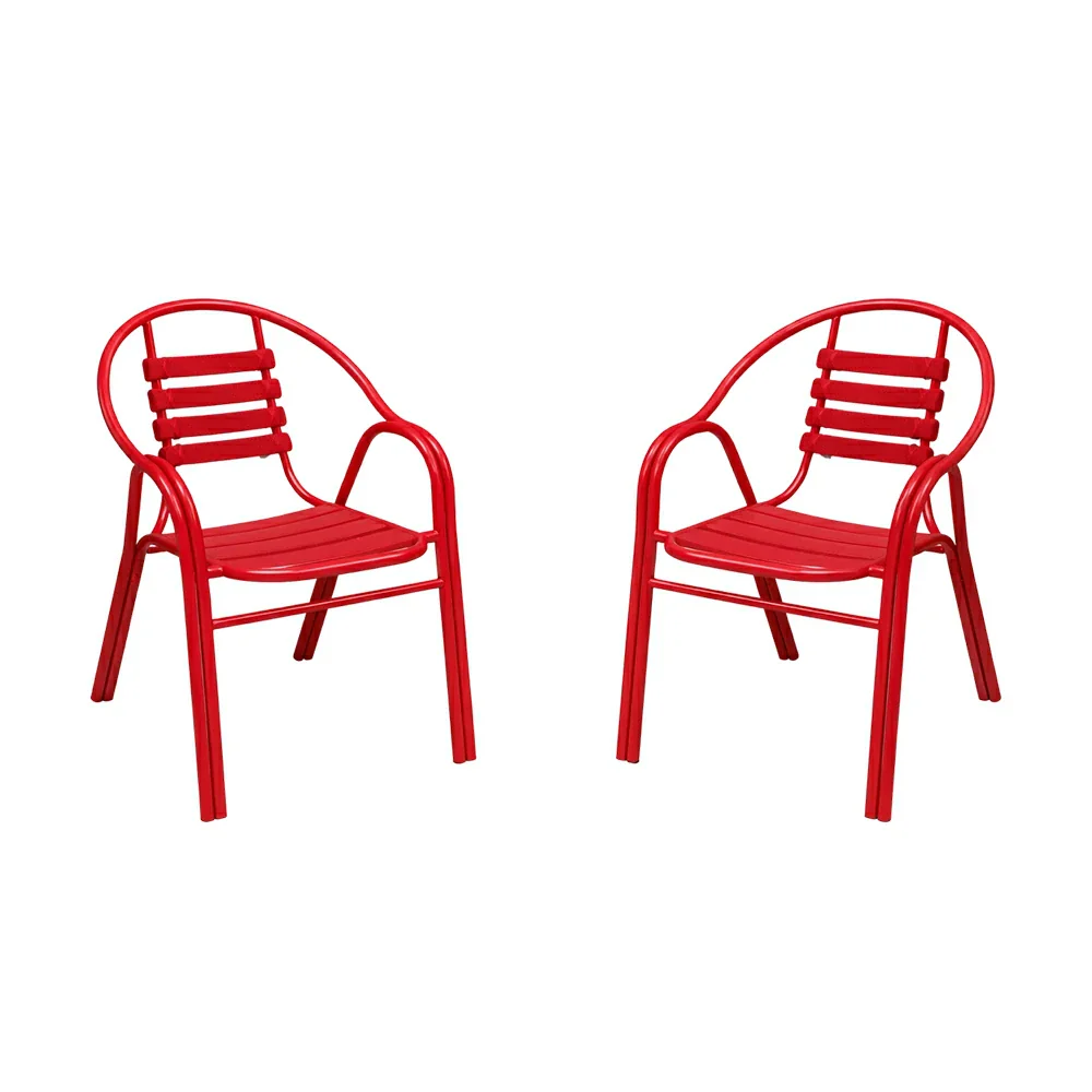 SOLARA Outdoor Patio Chairs Set of 2 - Weather Resistant Garden Chairs with Breathable Slatted Seat and Durable Steel Frame - Red