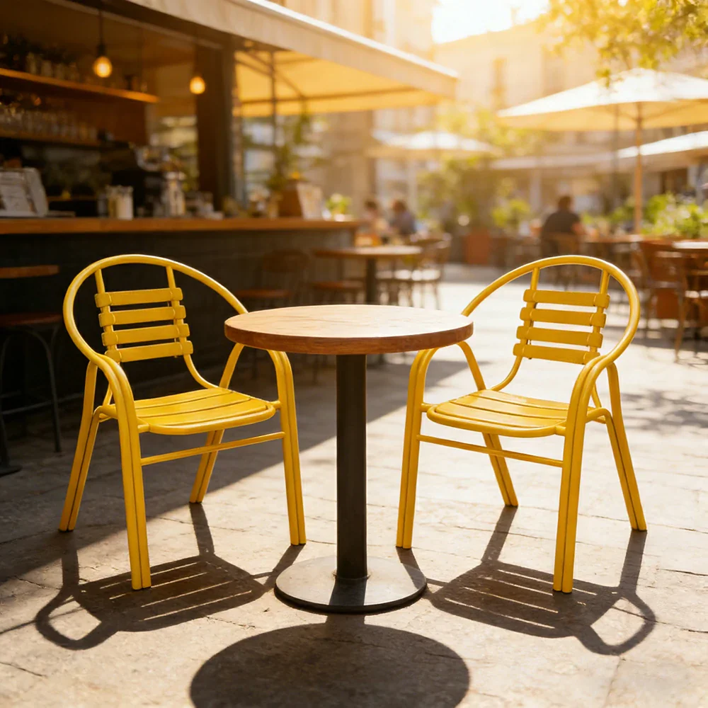 SOLARA Outdoor Patio Chairs Set of 2 - Weather Resistant Garden Chairs with Breathable Slatted Seat and Durable Steel Frame - Yellow - Image 4