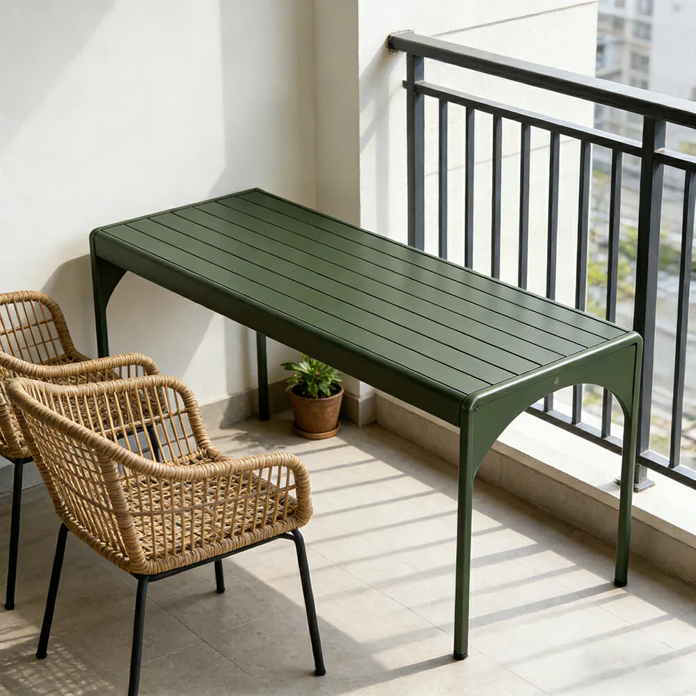 SOLARA 120/160/200cm Outdoor Dining Table - Lightweight, Durable Aluminium Frame, Powder-Coated Finish, Reinforced Legs & Rounded Corners - Garden/Patio Use - Green - Image 4