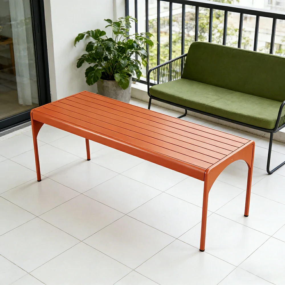 SOLARA 120/160/200cm Outdoor Dining Table - Lightweight, Durable Aluminium Frame, Powder-Coated Finish, Reinforced Legs & Rounded Corners - Garden/Patio Use - Orange - Image 2