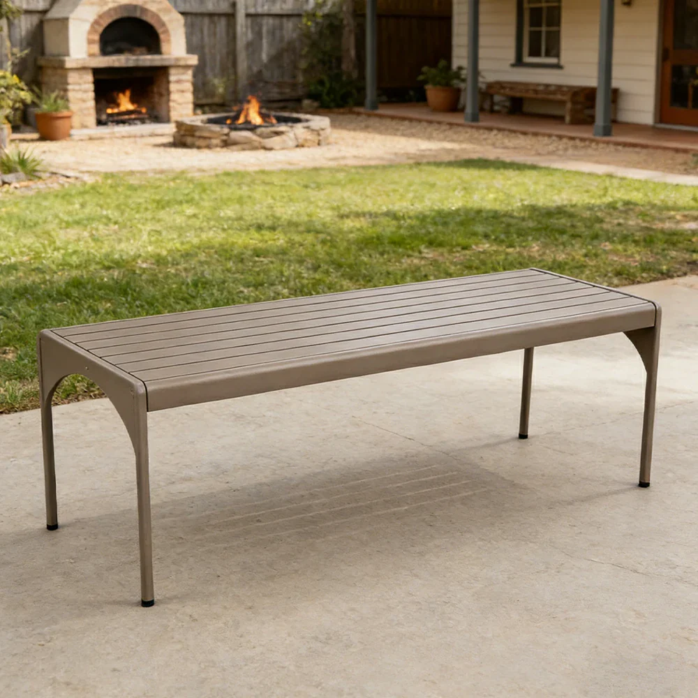SOLARA 120/160/200cm Outdoor Dining Table - Lightweight, Durable Aluminium Frame, Powder-Coated Finish, Reinforced Legs & Rounded Corners - Garden/Patio Use - Khaki - Image 2