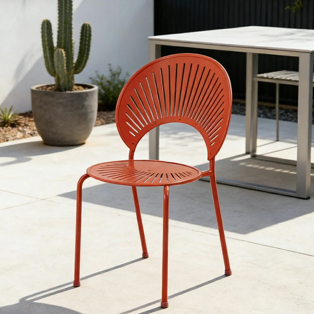 SOLARA Outdoor Dining Chair - Ergonomic Curved Shell Backrest, Breathable Hollow Design, Durable Aluminium Frame, Weather-Resistant Patio Seating - Orange - Image 2