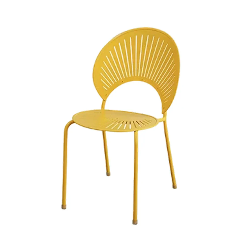 SOLARA Outdoor Dining Chair - Ergonomic Curved Shell Backrest, Breathable Hollow Design, Durable Aluminium Frame, Weather-Resistant Patio Seating - Yellow