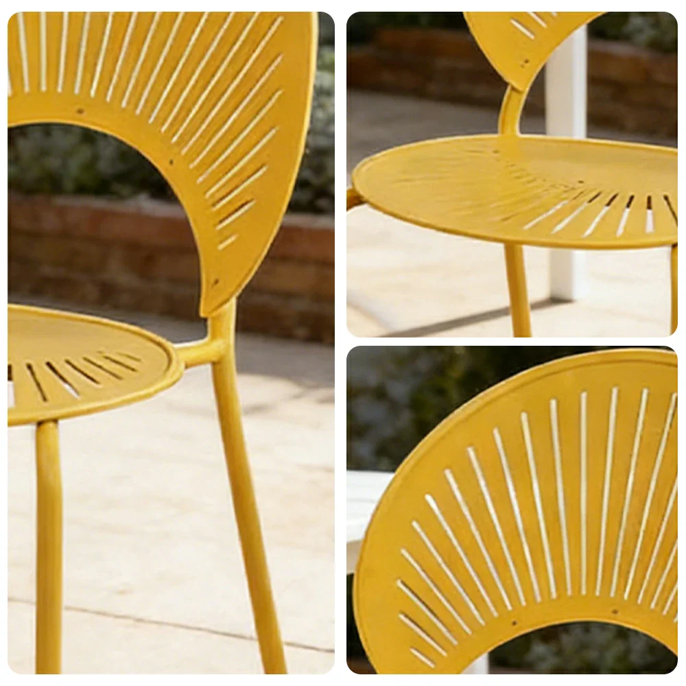 SOLARA Outdoor Dining Chair - Ergonomic Curved Shell Backrest, Breathable Hollow Design, Durable Aluminium Frame, Weather-Resistant Patio Seating - Yellow - Image 3