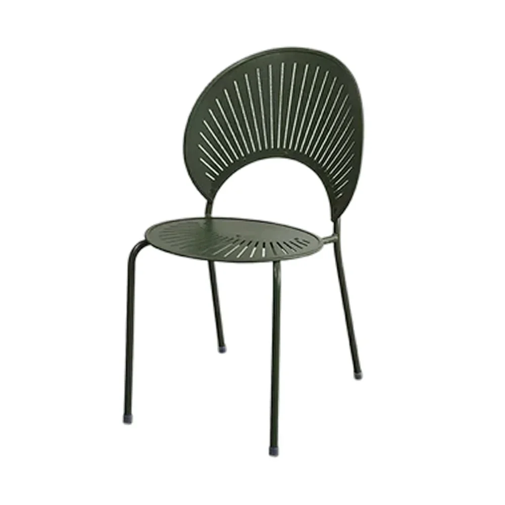 SOLARA Outdoor Dining Chair - Ergonomic Curved Shell Backrest, Breathable Hollow Design, Durable Aluminium Frame, Weather-Resistant Patio Seating - Green