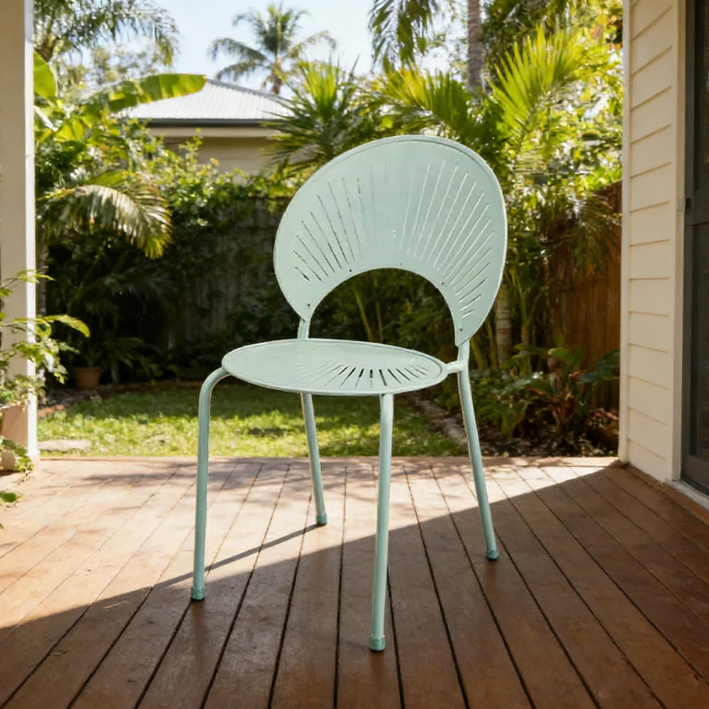 SOLARA Outdoor Dining Chair - Ergonomic Curved Shell Backrest, Breathable Hollow Design, Durable Aluminium Frame, Weather-Resistant Patio Seating - Icy Mint Green - Image 2