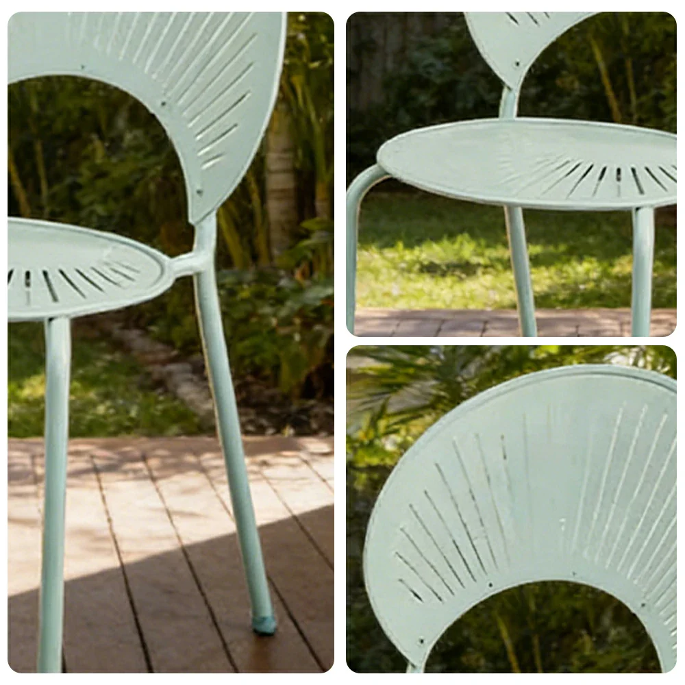 SOLARA Outdoor Dining Chair - Ergonomic Curved Shell Backrest, Breathable Hollow Design, Durable Aluminium Frame, Weather-Resistant Patio Seating - Icy Mint Green - Image 3